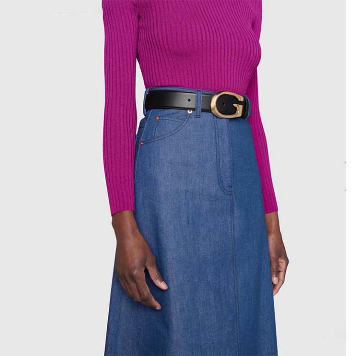 Gucci GG Unisex Belt with G Buckle Black Leather 4 Cm Width