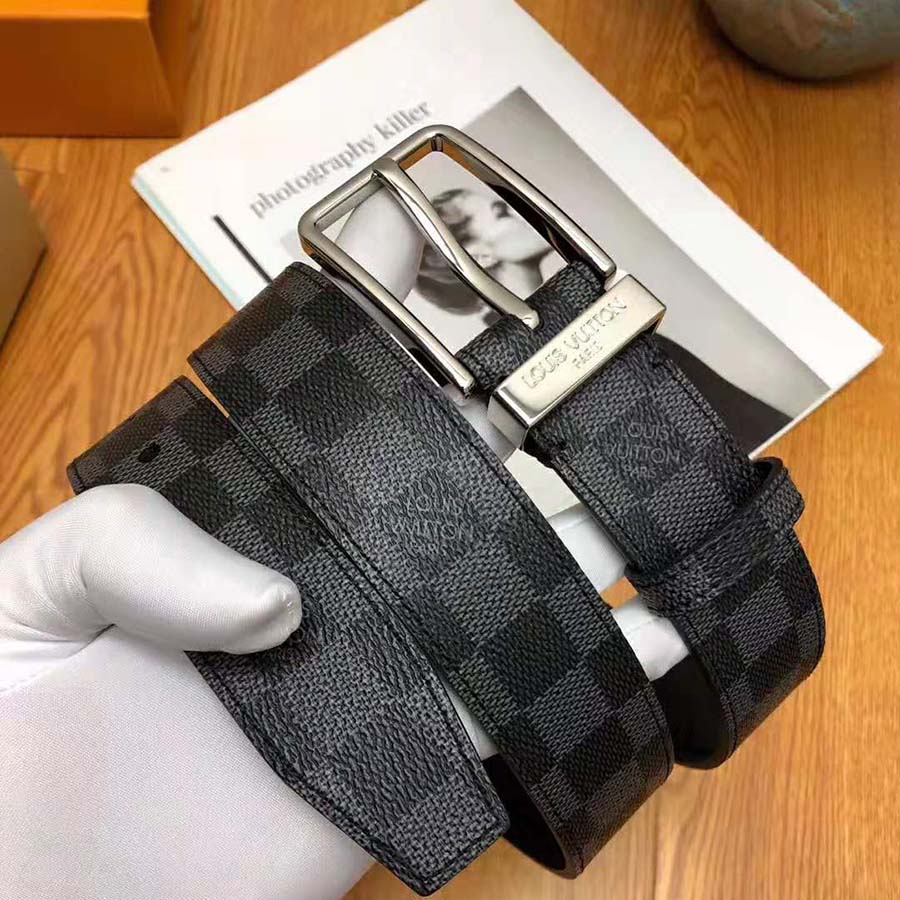 Louis Vuitton LV Unisex LV Pont Neuf 35mm Belt in Damier Canvas-Grey