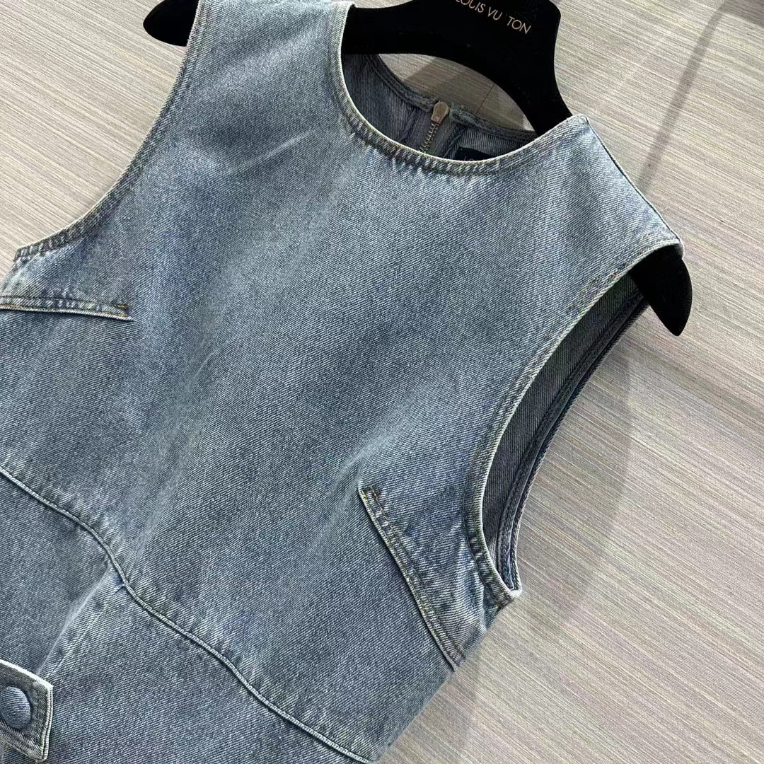 Louis Vuitton Women LV Denim Button Tab Pleat Dress Cotton Blue 1AFLXY