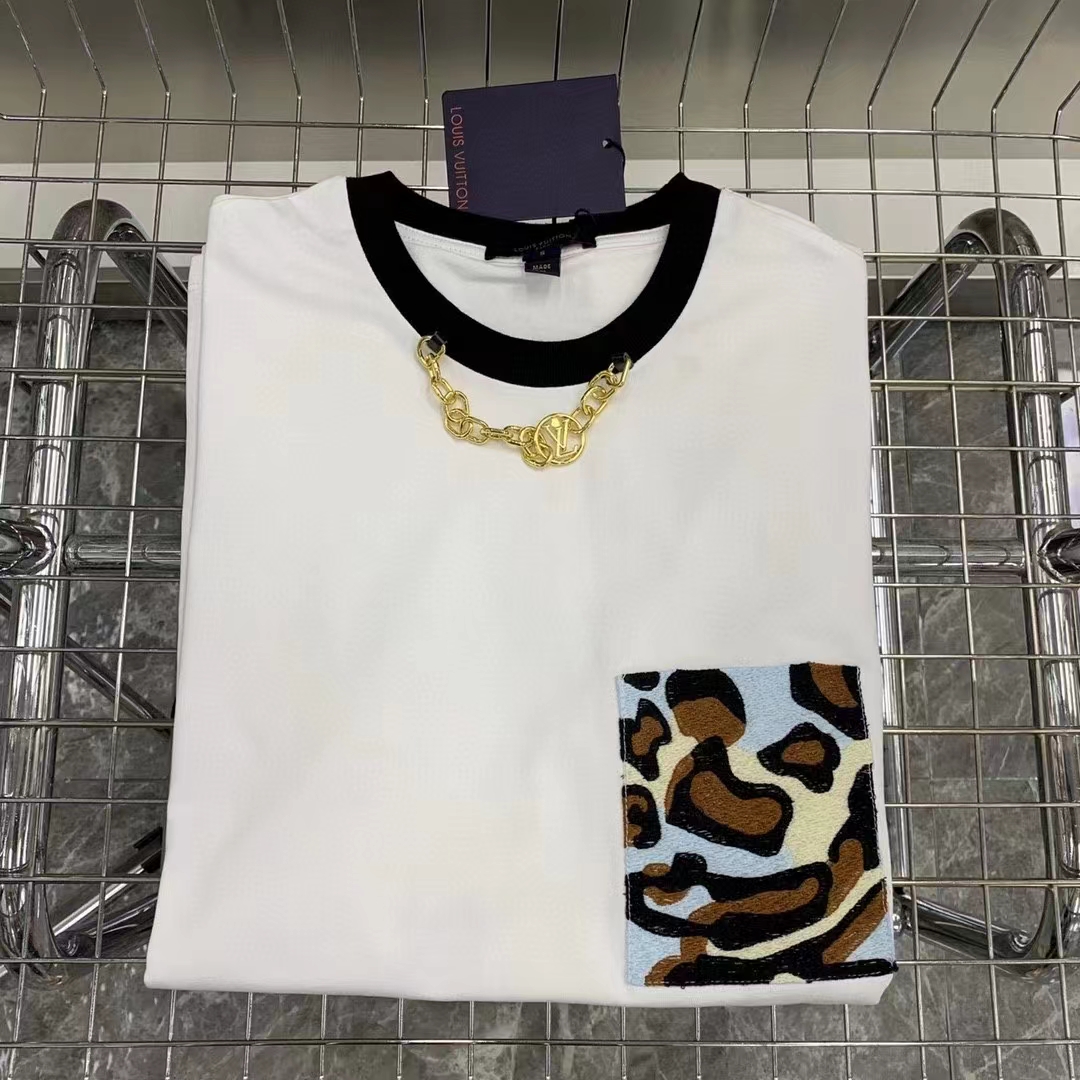 Louis Vuitton Women Animal Sequin T-Shirt Cotton White LV Golden Chain