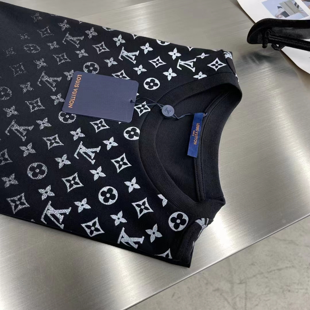 Louis Vuitton Women LV SKI Monogram Gradient Cotton T-Shirt Regular Fit Ribbed Neck Black