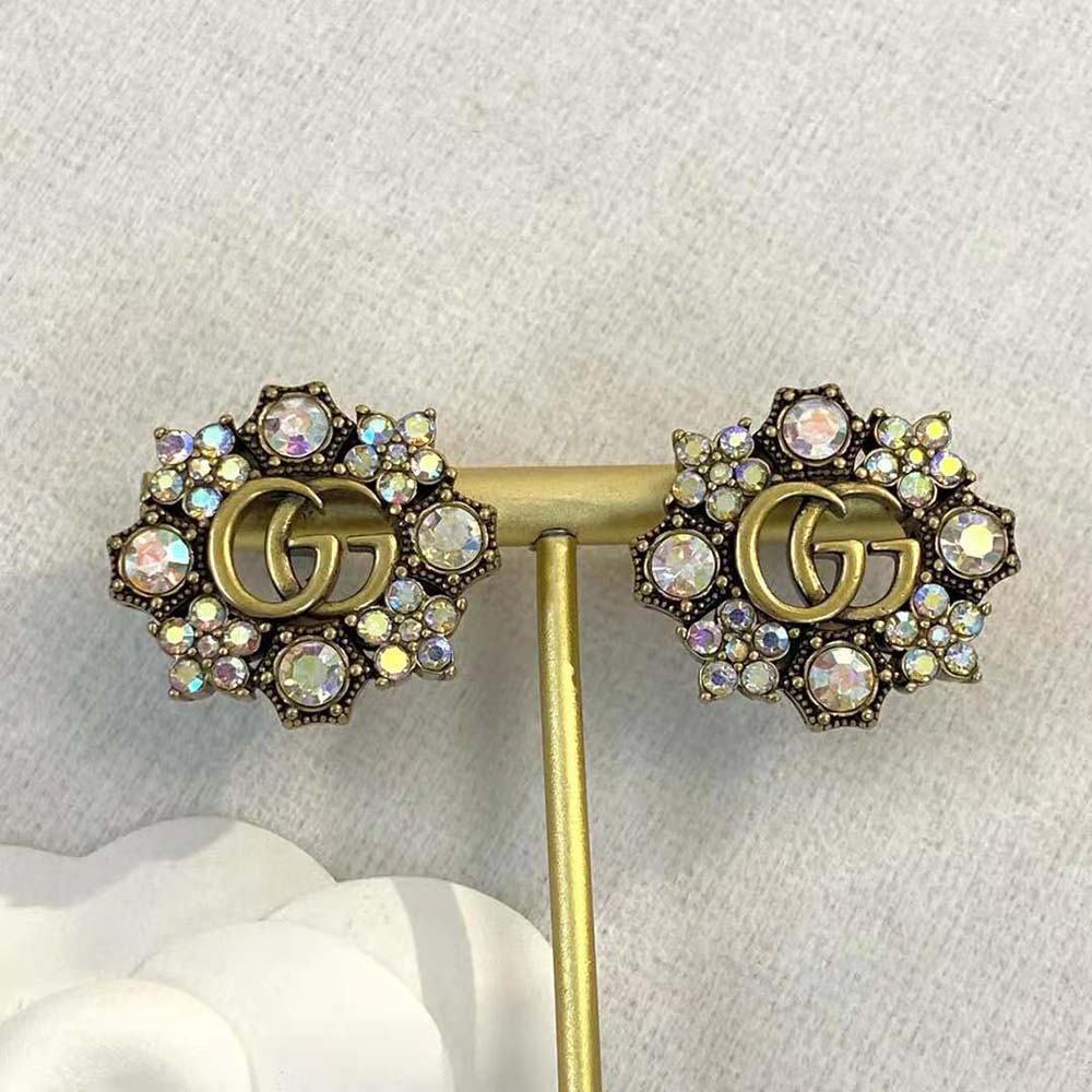 Gucci Women Double G Crystal Flowers Earrings