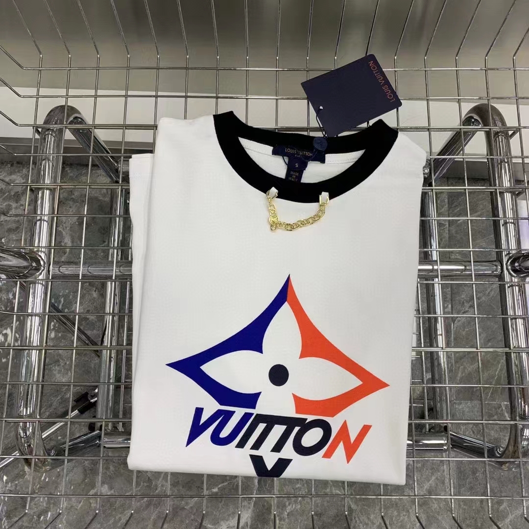 Louis Vuitton Women LV Snowflake T-Shirt Cotton Jersey White LV Golden Chain