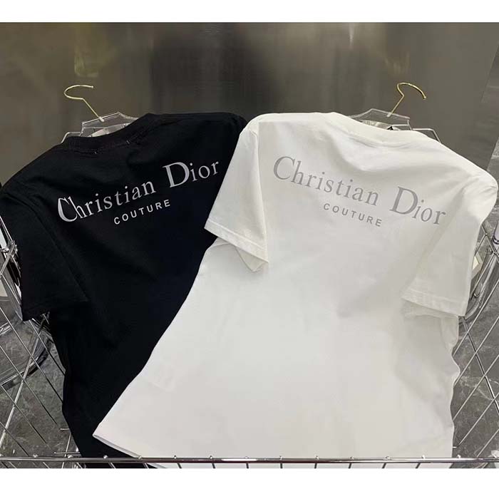 Dior Men CD Christian Dior Couture Relaxed Fit T-Shirt Black Ribbed Crew Neck Organic Cotton