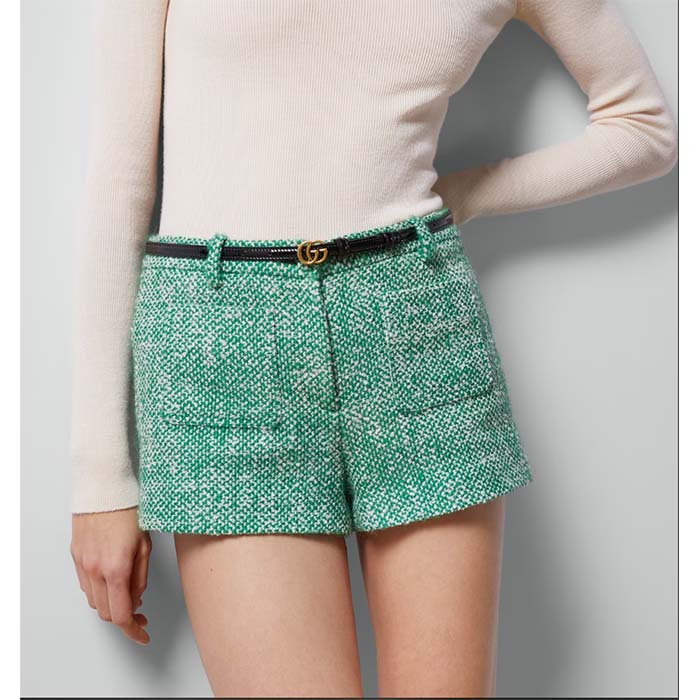 Gucci Unisex GG Thin Patent Double G Belt Black Leather 1.3 CM Width