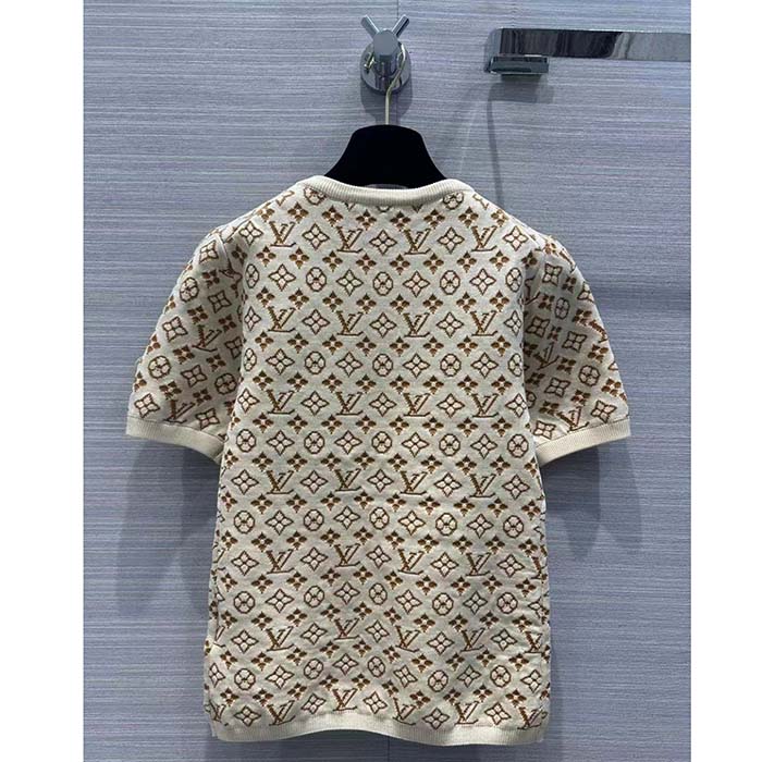 Louis Vuitton Women LV Monogram Jacquard Knit Top Wool Ecru 1AFEEU
