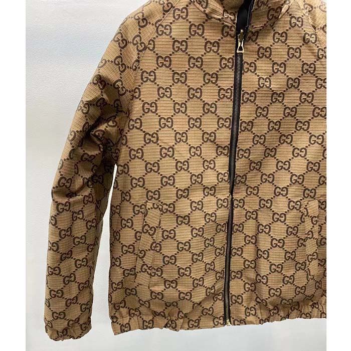 Gucci Women Reversible Poplin Jacket Black Polyester Piping Green Red Beige Ebony GG Canvas