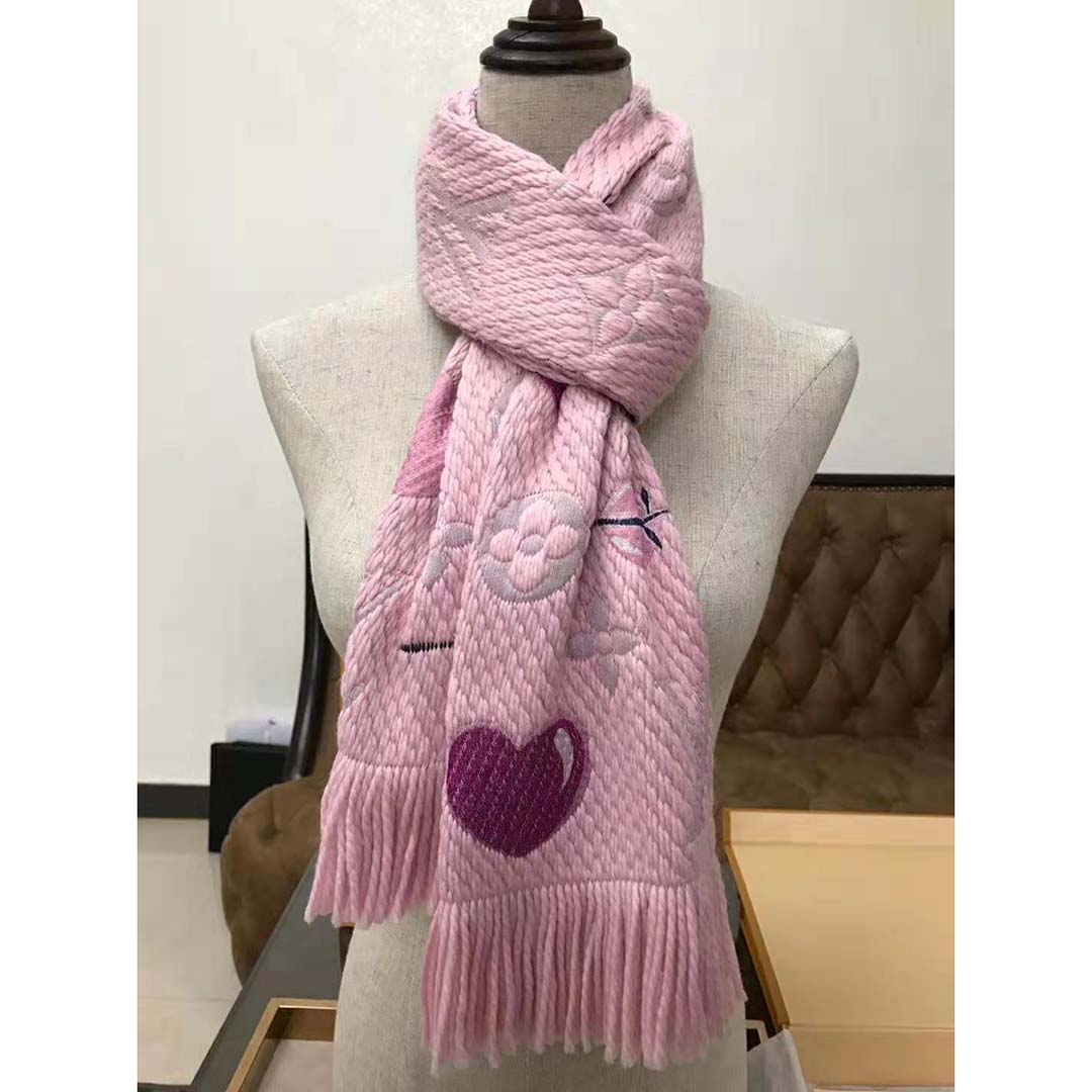 Louis Vuitton LV Women Logomania A La Folie Scarf with Silk Wool-Pink