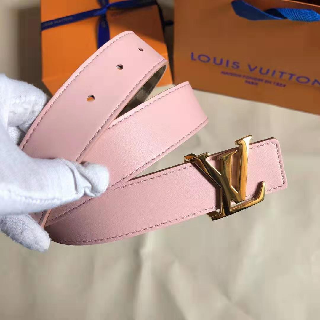 Louis Vuitton LV Unisex LV Initiales 30mm Reversible Belt in Damier Canvas-Pink