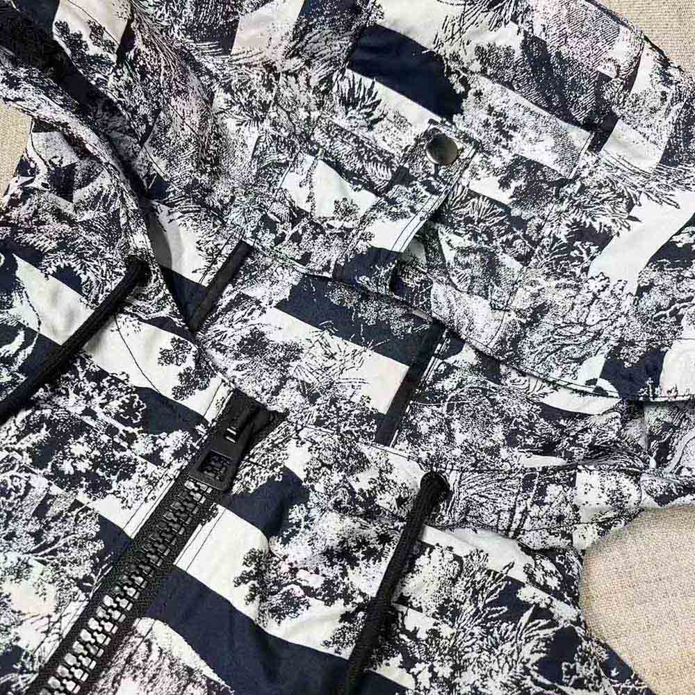 Dior Women Hooded Short Anorak Navy Toile de Jouy Jacquard