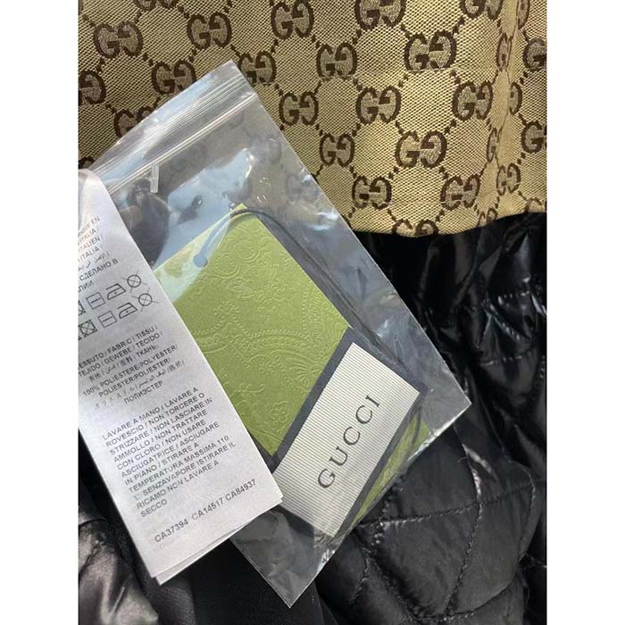 Gucci Women GG Canvas Nylon Zip Jacket Interlocking G Patch High Collar Drawstring Waistband