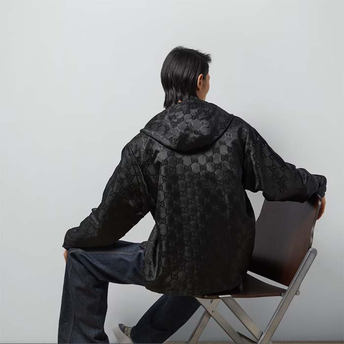 Gucci Men Gucci Off The Grid Hooded Jacket Black GG ECONYL Regenerated Nylon