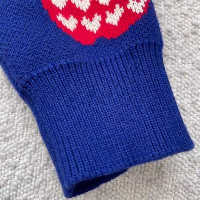 Gucci Women GG Les Pommes Cotton Cardigan Dark Blue Red Apple Knit Cotton Jacquard