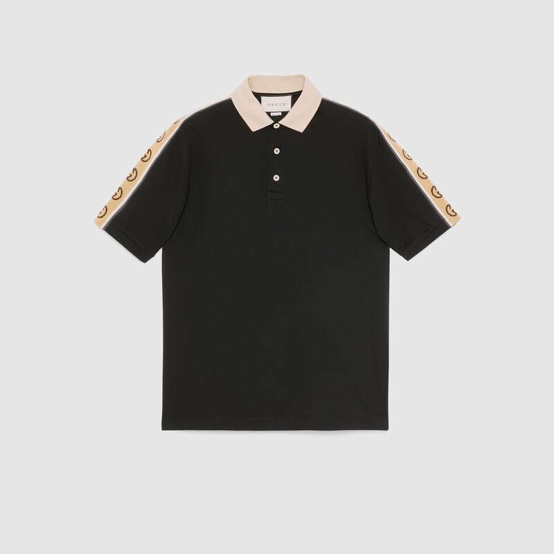 Gucci GG Women Polo with Interlocking G Stripe Black Cotton