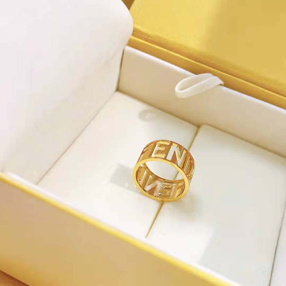 Fendi Women Wide Band Ring with Laser-Cut FENDI Lettering