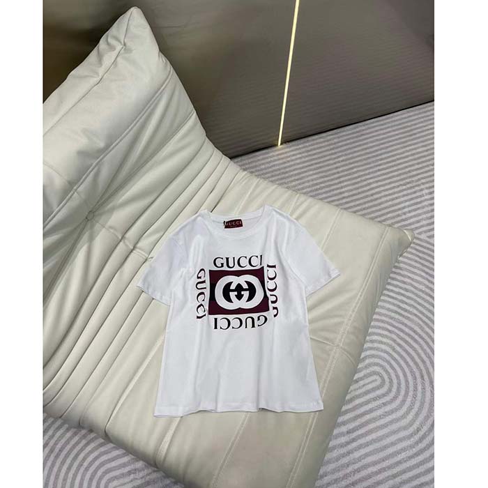 Gucci Men GG Jersey T-Shirt Print White Lightweight Cotton Crewneck Short Sleeves