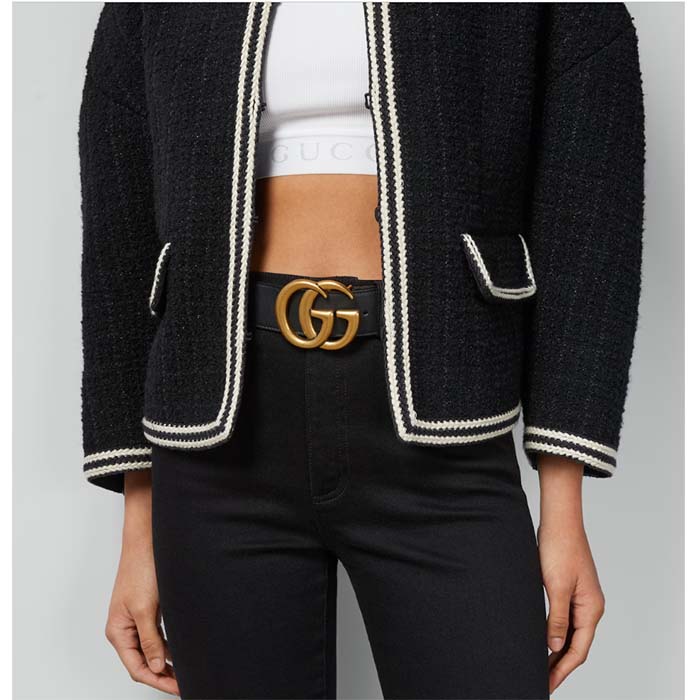 Gucci Unisex GG 2015 Re-Edition Wide Leather Belt Black Smooth Leather 3.8 CM Belt Width