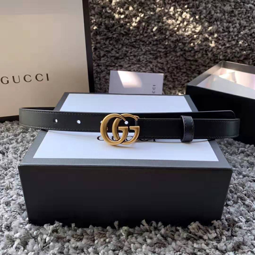 Gucci Unisex GG Marmont Leather Belt with Shiny Buckle-Black