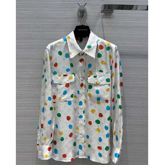 Louis Vuitton Men LV x YK Painted Dots Masculine Shirt Silk White Regular Fit