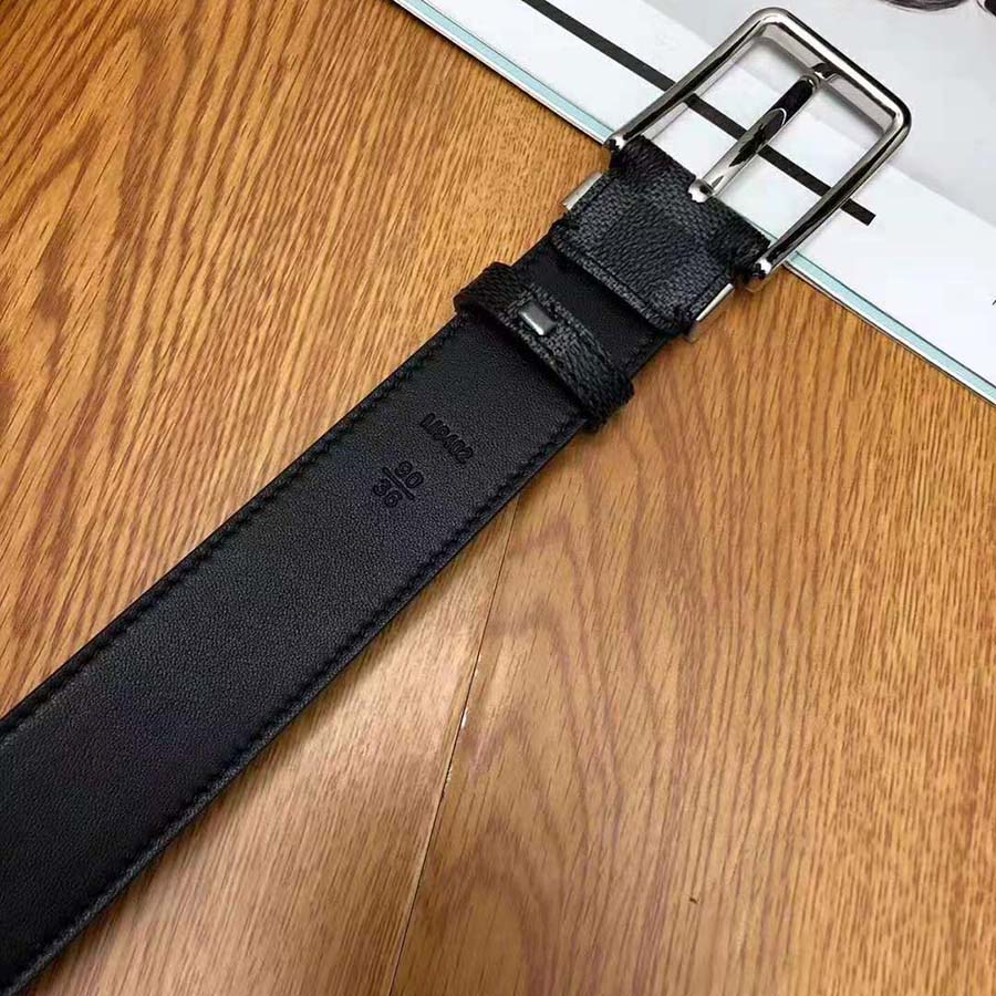 Louis Vuitton LV Unisex LV Pont Neuf 35mm Belt in Damier Canvas-Grey