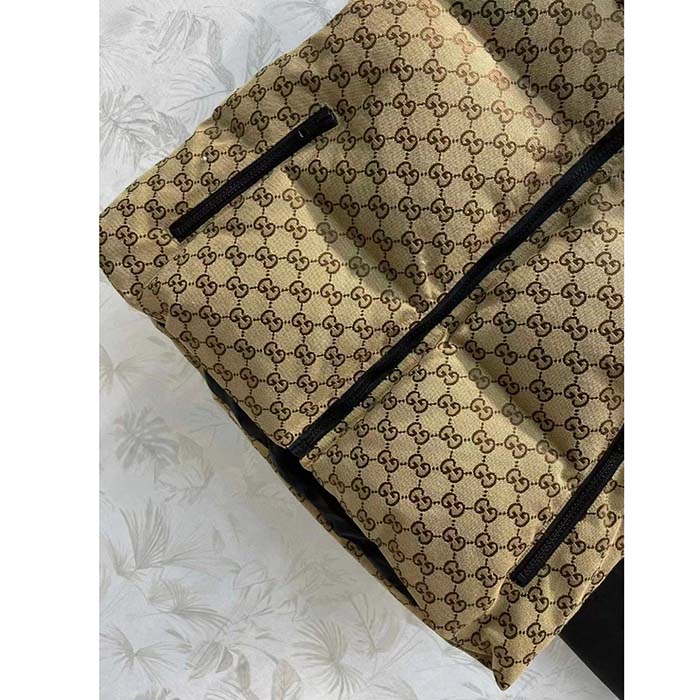 Gucci Women Canvas Padded Gilet GG Canvas Lined Concealed Hood High Neck Sleeveless