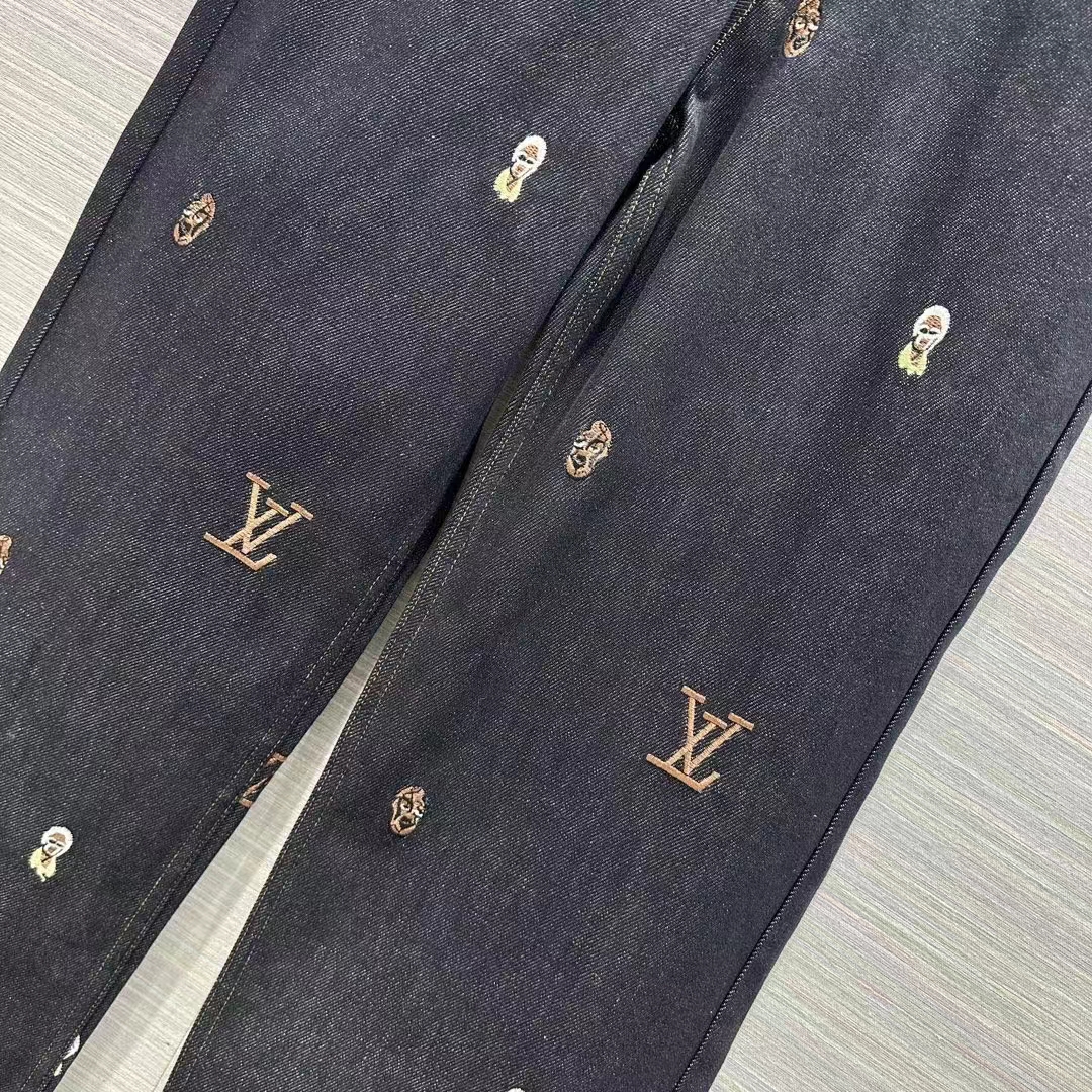 Louis Vuitton Women LV RUNWAY Embroidered Bootcut Denim Pants Indigo Cotton 1AFI93
