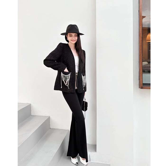 Louis Vuitton LV Women Scuba Trim Tweed Jacket Wool Black Regular Fit