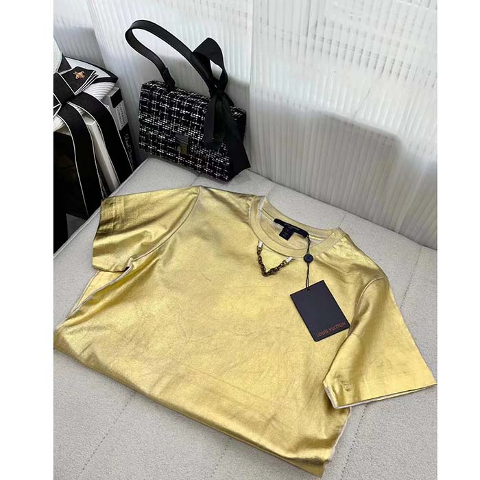 Louis Vuitton Women LV Metallic Wash T-Shirt Cotton Gold Regular Fit