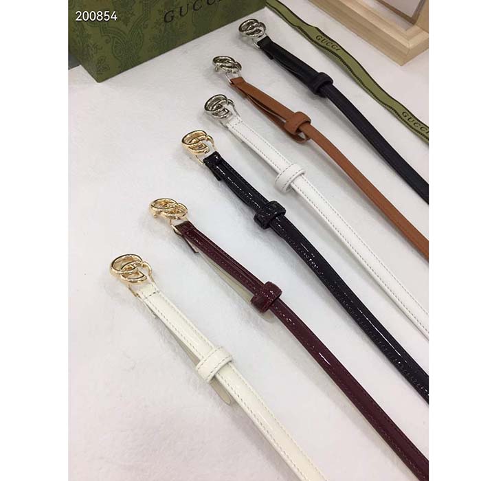 Gucci Unisex GG Thin Belt Belt Black Leather Double G Buckle 1.3 CM Width