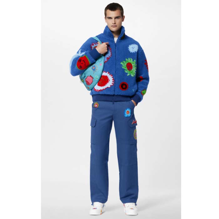 Louis Vuitton Men LV x YK Faces Zipped Fleece Blouson Polyester Blue Multicolor Regular Fit