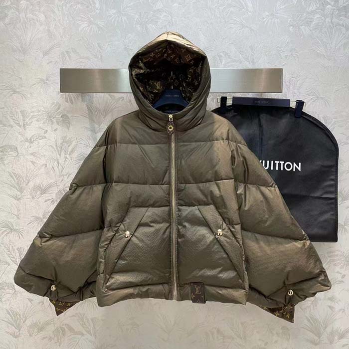 Louis Vuitton LV Women Monogram Accent Pillow Puffer Cape Khaki Regular Fit