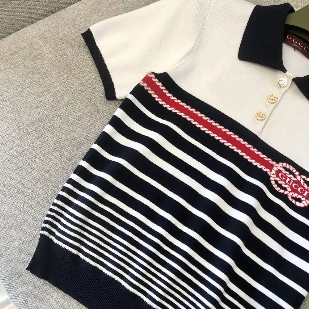 Gucci Women Cotton Stitch Polo Top with Intarsia ‎835916XKEVH
