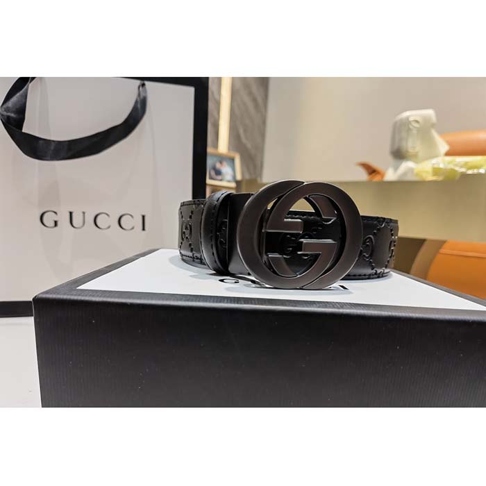 Gucci Unisex GG Marmont Belt Black Leather Double G Black Buckle