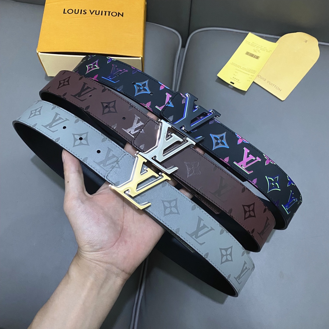 Louis Vuitton Unisex LV Light 40 MM Reversible Belt Monogram Spotlight Multi Black Calf Leather