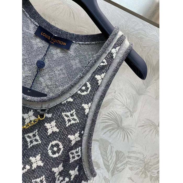 Louis Vuitton Women LV Monogram Jacquard Tank Top Wool Cotton Grey Blue Regular Fit