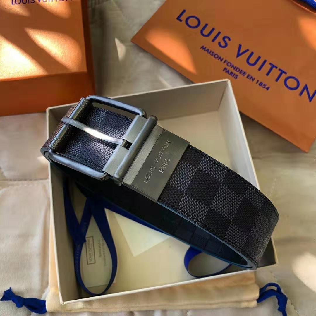 Louis Vuitton LV Unisex Damier Print 40mm Reversible Belt in Damier Canvas-Blue