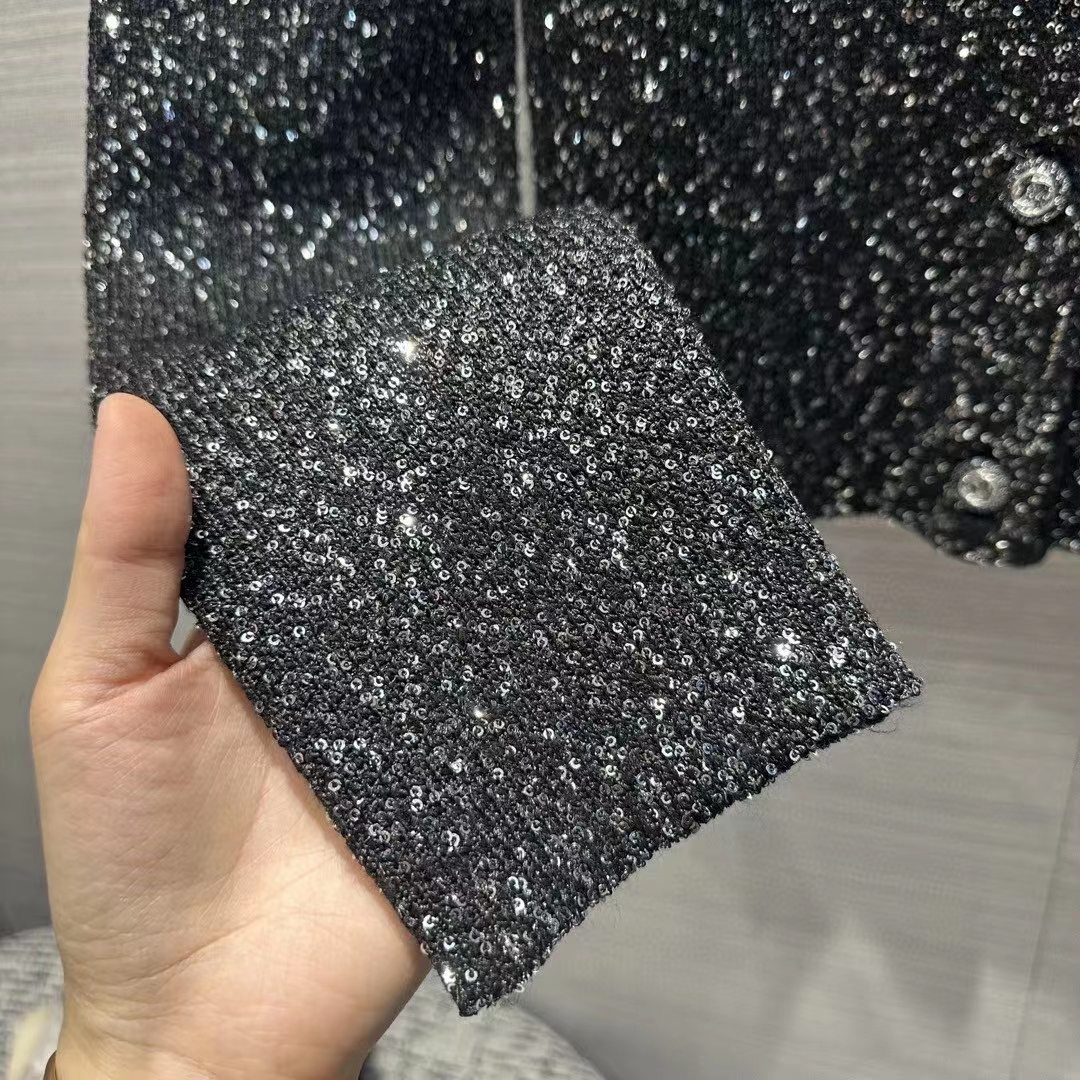 Gucci Women GG Viscose Knit Cardigan Blend Sequin Embroidery Silver Crewneck Long Sleeves