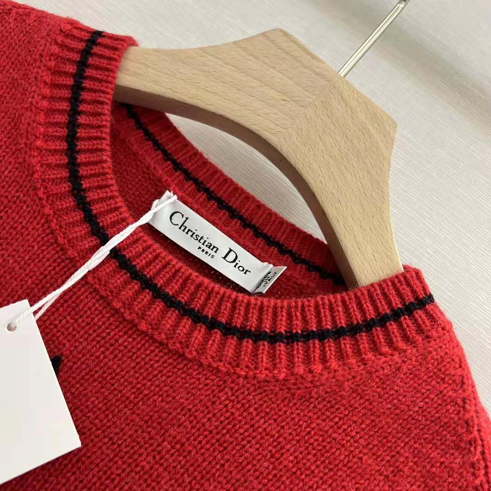 Dior Women Christian Dior Short-Sleeved Sweater Red Cashmere and Wool Knit