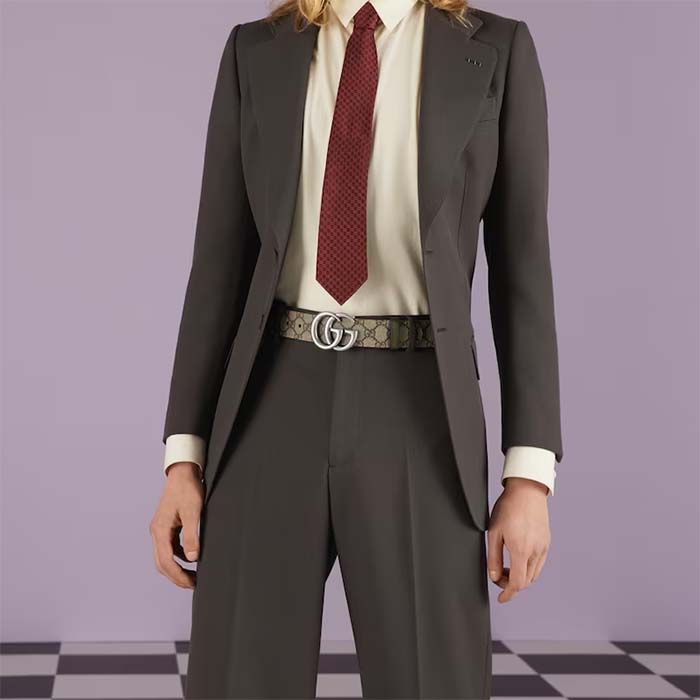 Gucci GG Unisex Marmont Reversible Belt Beige Ebony Supreme Canvas 3.8 CM Width