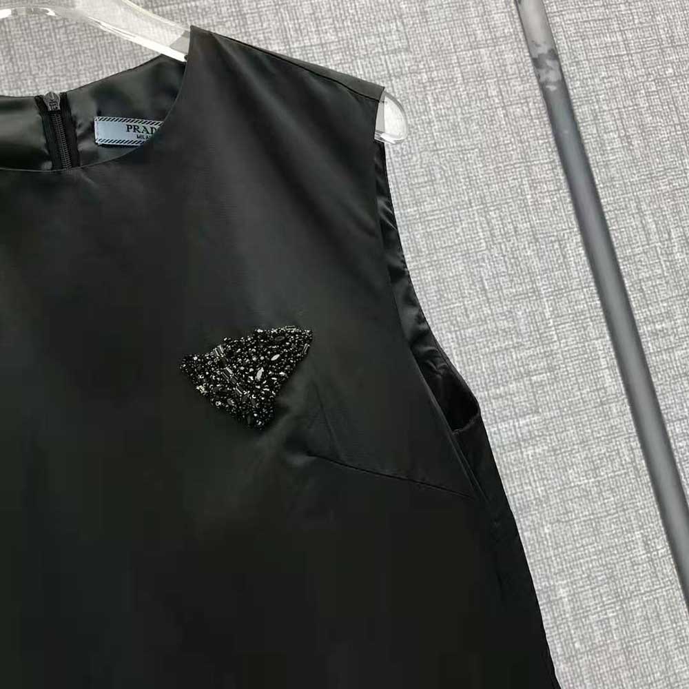 Prada Women Sleeveless Round-neck Re-Nylon Mini-Dress-Black