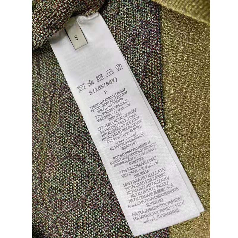 Gucci Women GG Tiger Jacquard Cardigan Gold Green Tiger Flower Extra Fine Lurex Crewneck