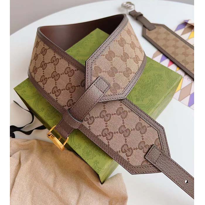 Gucci Unisex GG Marmont Wide Belt Beige Ebony GG Supreme Canvas Double G