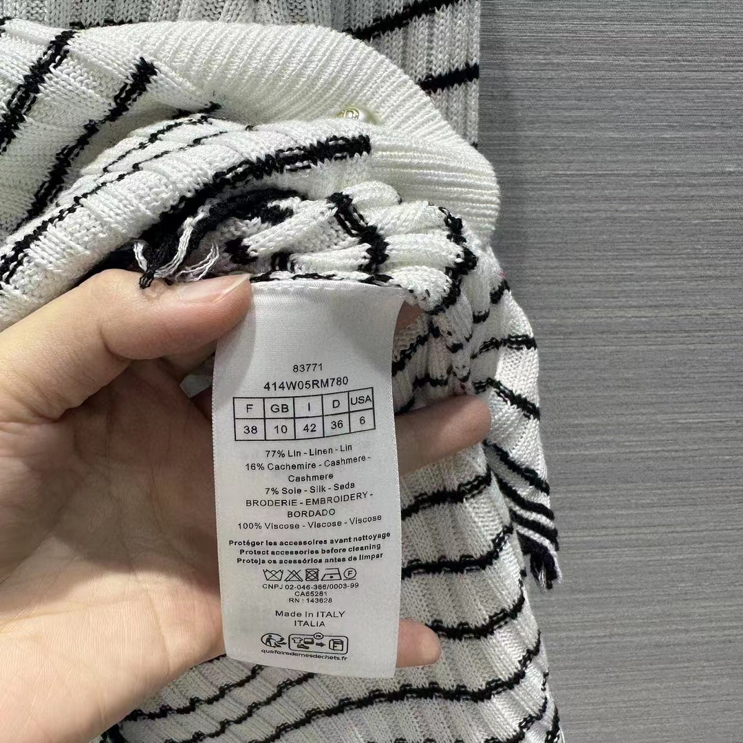 Dior Women CD Twin Set Knitwear Sweater White Black Linen Cashmere Silk Ribbed Knit