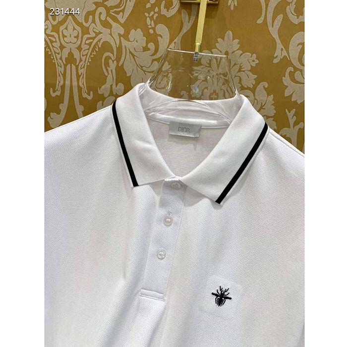 Dior Men CD Polo Shirt Bee Embroidery White Cotton Piqué