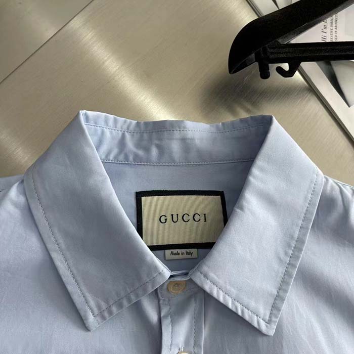 Gucci Women Cotton Poplin Embroidery Light Blue Piece Dyed Point Collar Detachable Sleeves