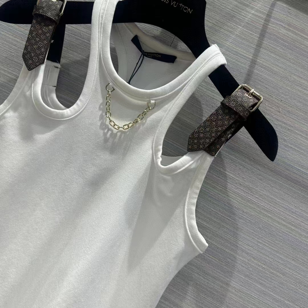Louis Vuitton Women LV Eyelet Tab Tank Top White Cotton 1AFKP5