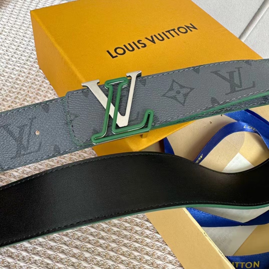 Louis Vuitton Unisex LV Line 40 MM Reversible Belt Green Monogram Eclipse Reverse Coated Canvas Calf Leather
