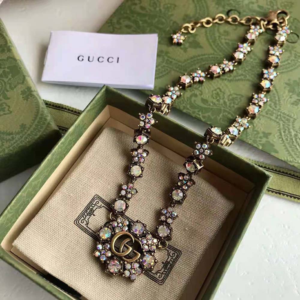 Gucci Women Double G Crystal Flowers Necklace