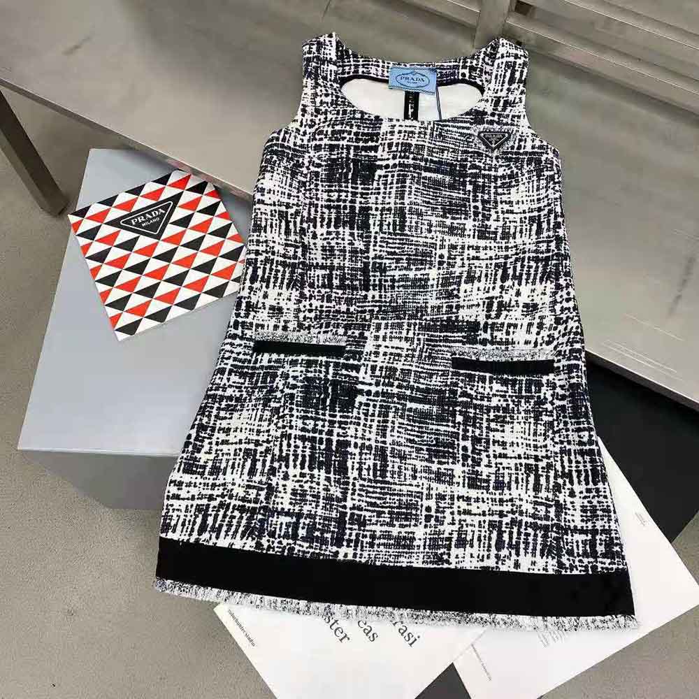 Prada Women Tweed Dress with a Sleek Contemporary Silhouette and Innovative Re-Nylon