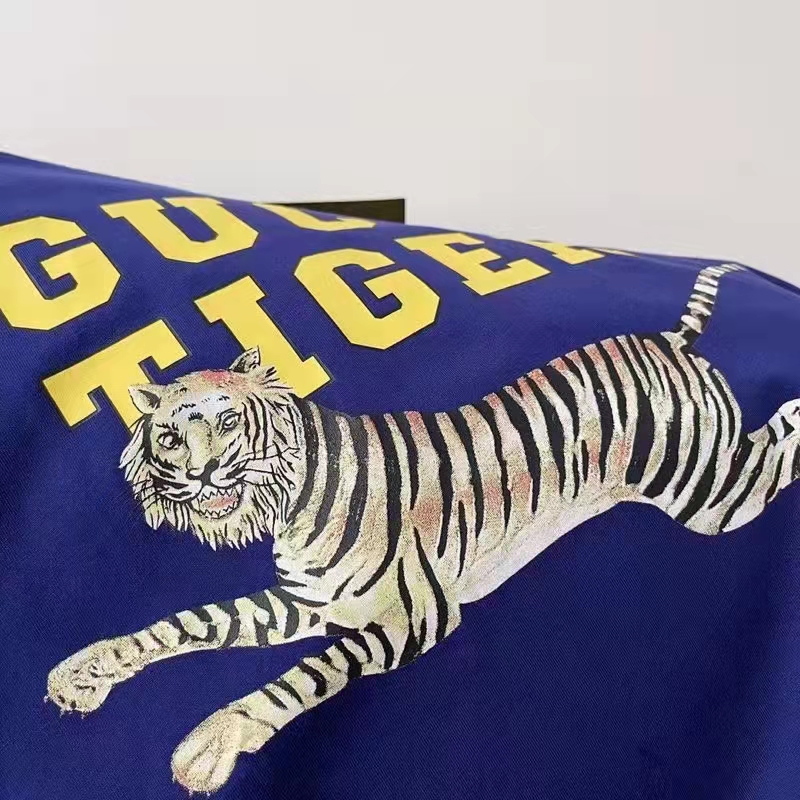 Gucci GG Women Gucci Tiger Cotton T-Shirt Blue Cotton Jersey Crewneck